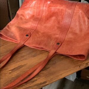 Elegant Orange Leather Frye Melissa Tote Bag